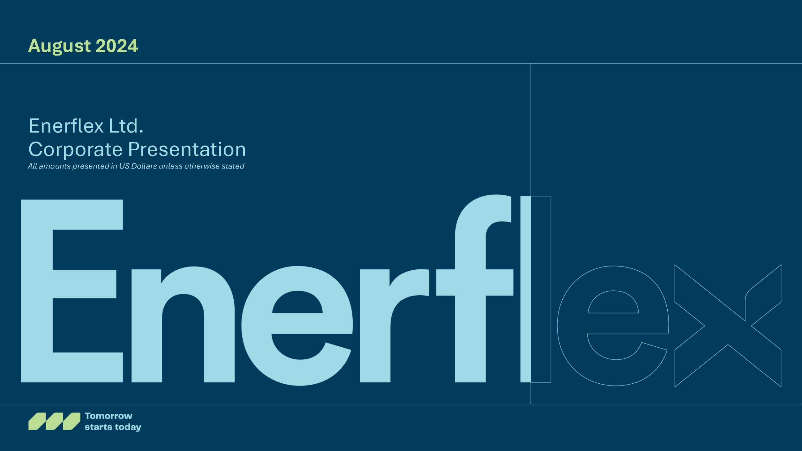 Enerflex Ltd. Corporate Presentation August 2024 cover page, highlighting company overview and financial details in USD.