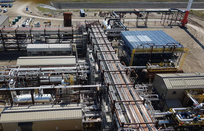 The complex systems of an Enerflex facility shot from above